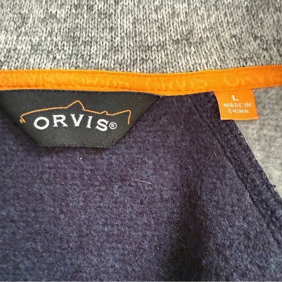 Orvis Jacket Gray Navy Blue Fleece Full Zip Mock Neck Jacket Coat Size Large - Picture 4 of 8